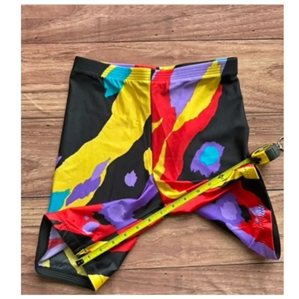 Vintage 80s 90s Wags Neon Abstract Paint Splatter Bike Shorts High Waist M